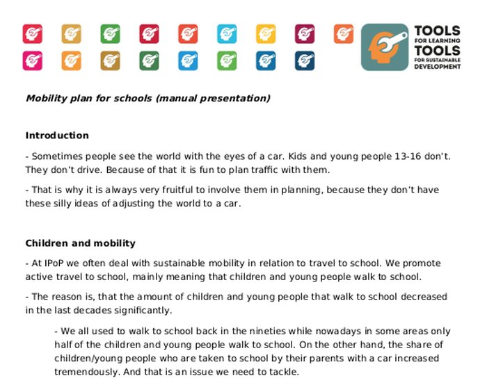 Prezentacija priručnika "Mobility plan for schools"